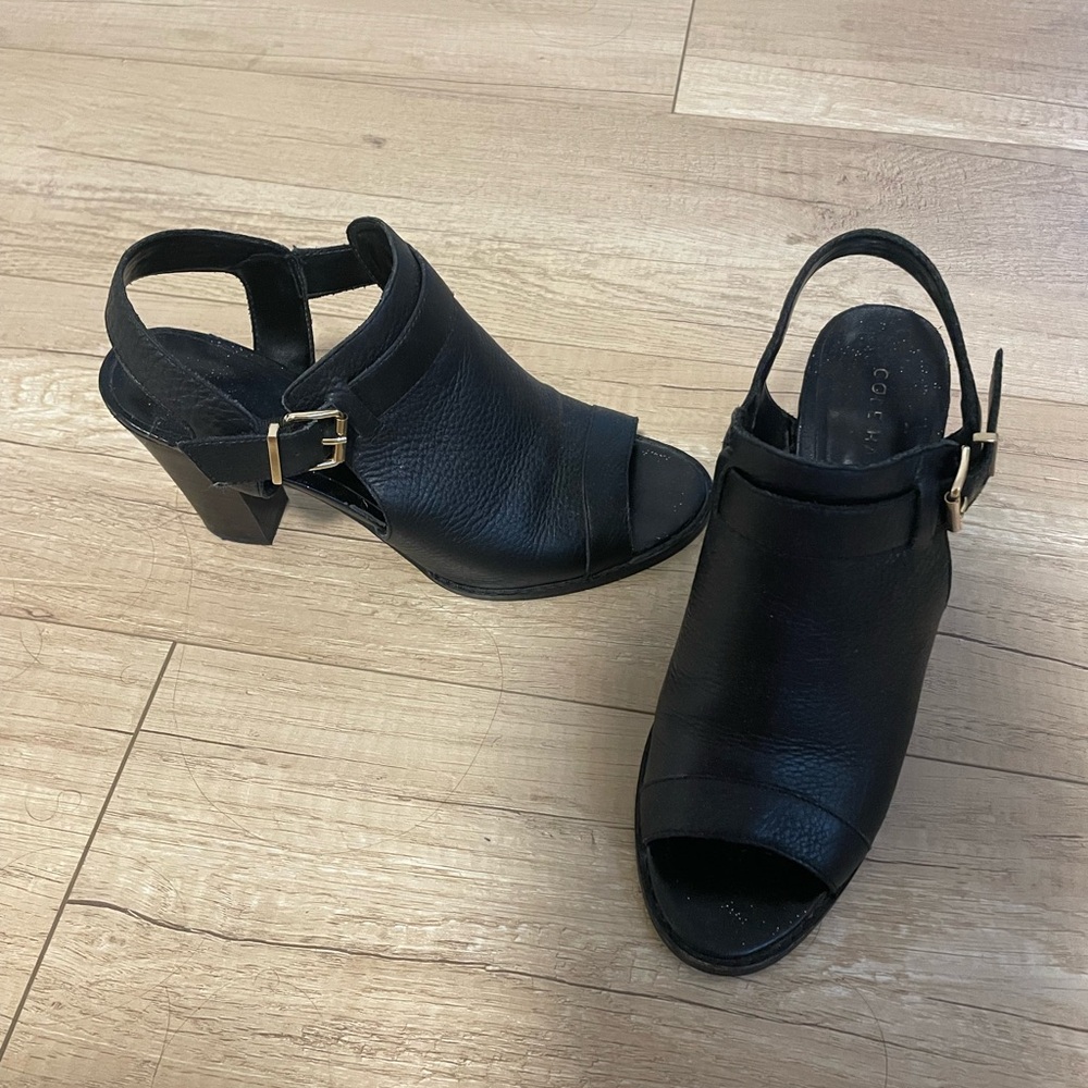 Cole Haan Black Peep-Toe Heels